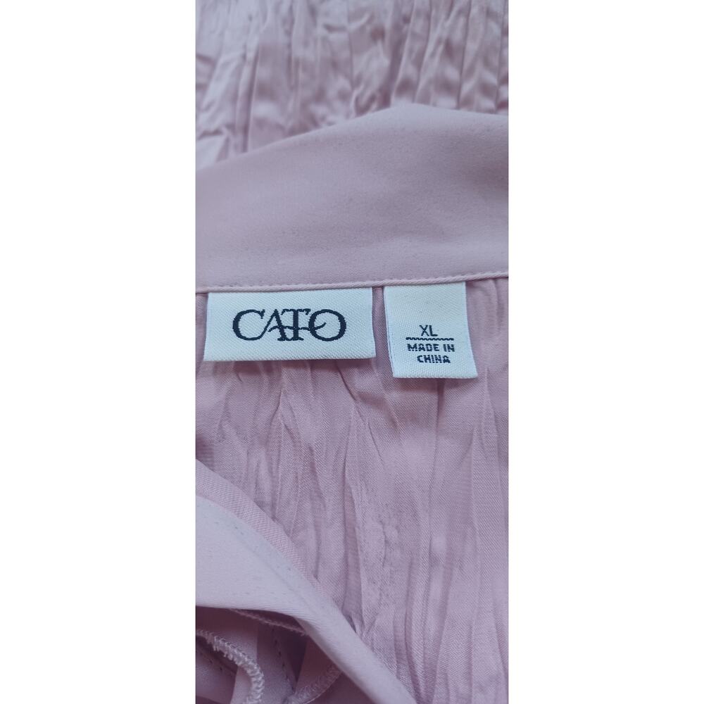 Cato Pink Satin Ruffle Blouse XL Crinkle Texture Lace Hem Wedding Romantic Top - Picture 6 of 8